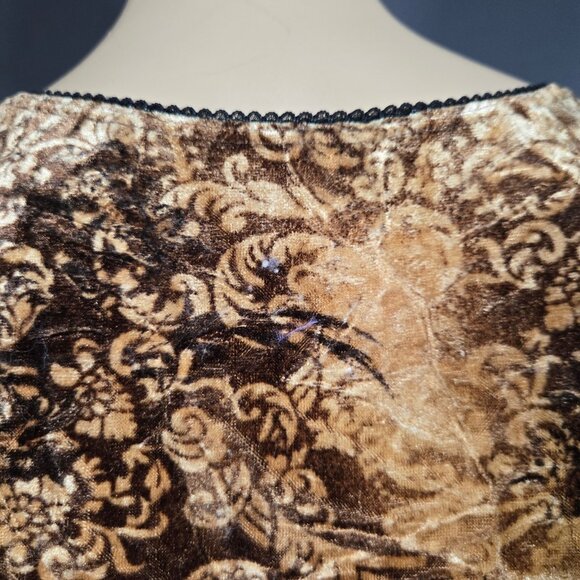 Vintage 90s Y2K Velvet Lace Up Top Brown Beige Paisley Fairy Grunge Size M - Picture 7 of 11